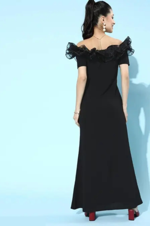 Stylish Ruffled Tulle Dress - Black - Image 4