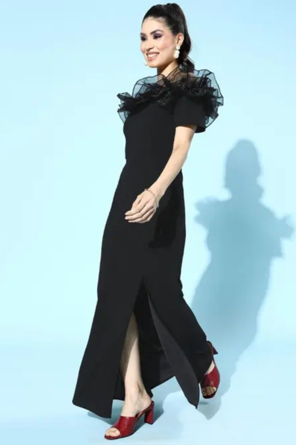 Stylish Ruffled Tulle Dress - Black - Image 2