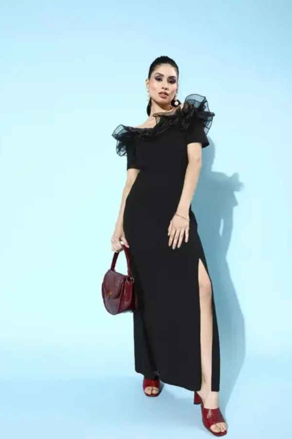 Stylish Ruffled Tulle Dress - Black