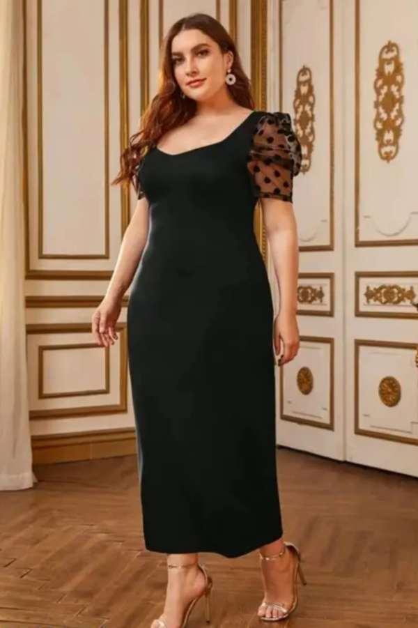 Puff Sleeve Sweetheart Neck Long Dress - Image 4