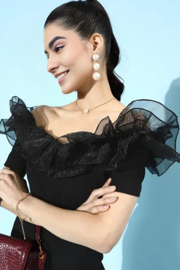 Stylish Ruffled Tulle Dress - Black - Image 3