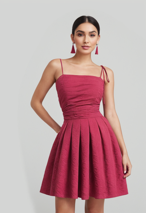 Tie Shoulder Layered Ruched Cami Dress - Pink