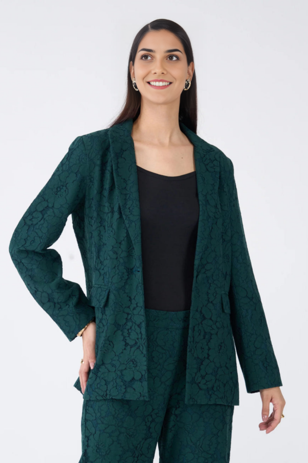 Madison Lace Patterned Blazer Suit Set - Dark Green