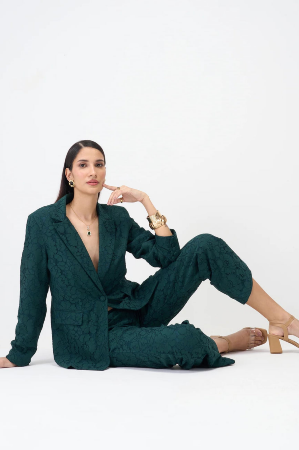 Madison Lace Patterned Blazer Suit Set - Dark Green - Image 3