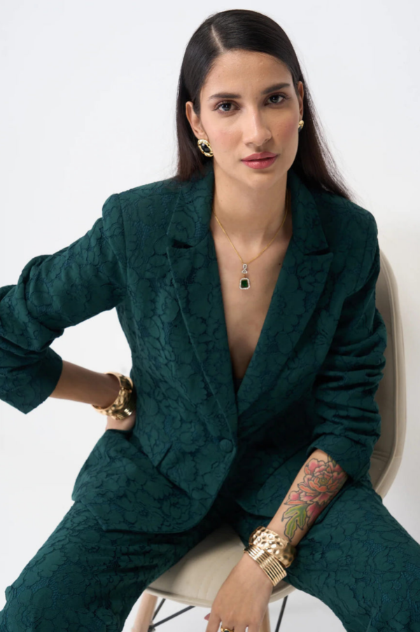 Madison Lace Patterned Blazer Suit Set - Dark Green - Image 2